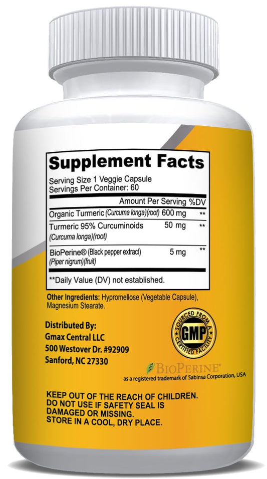 NusaPure Turmeric Curcumin 600 mg 60 Capsules Turmeric 95% Curcuminoids Dietary Supplement