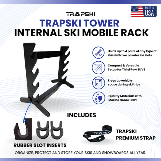 TRAPSKI Tower Internal Ski Rack with Security Strap Vehicle Storage System