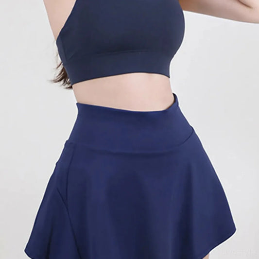 Navy Blue Activewear High Waist Pleated Sports Skirt