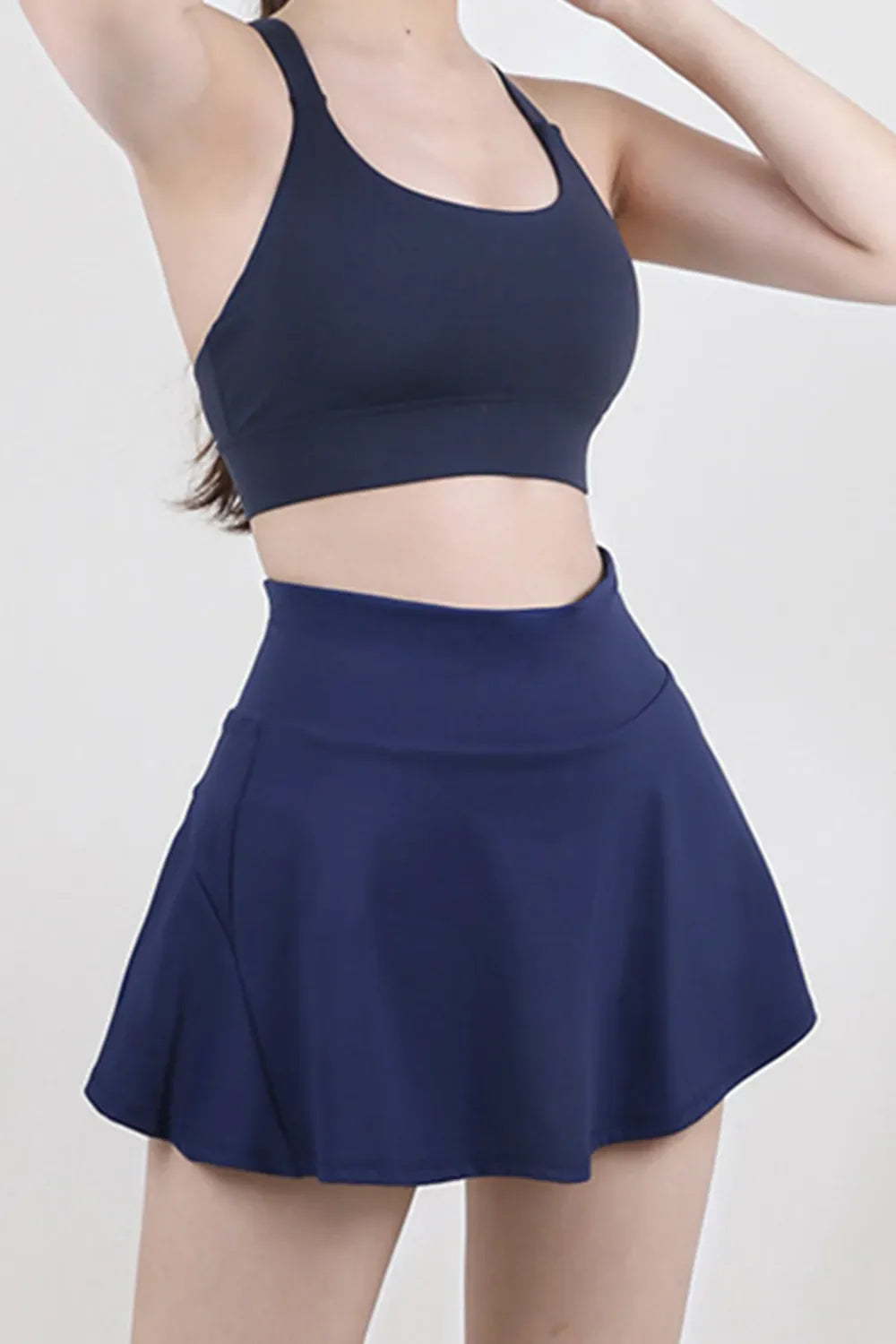 Navy Blue Activewear High Waist Pleated Sports Skirt