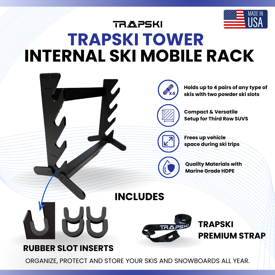 TRAPSKI Tower Internal Ski Rack with Security Strap Vehicle Storage System