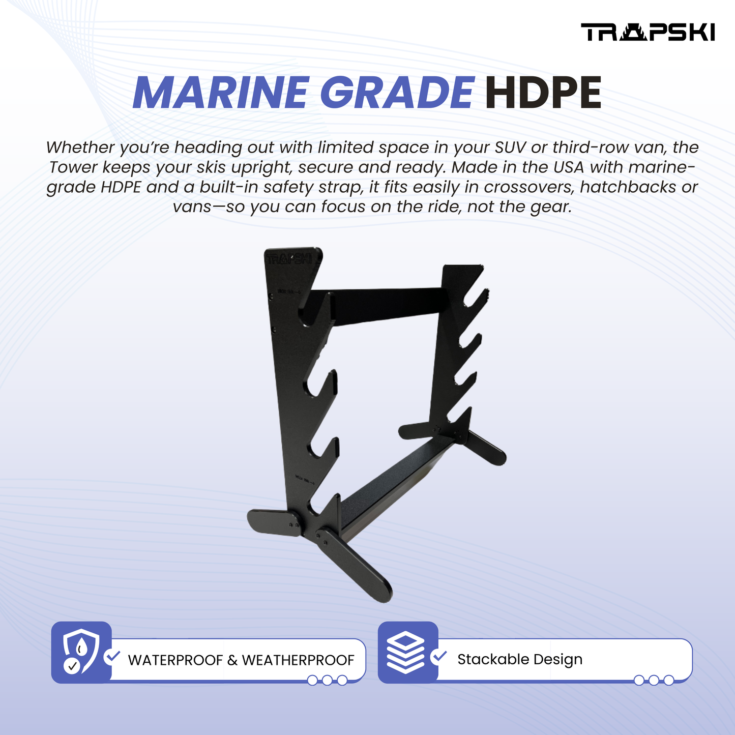 TRAPSKI Tower Internal Ski Rack with Security Strap Vehicle Storage System