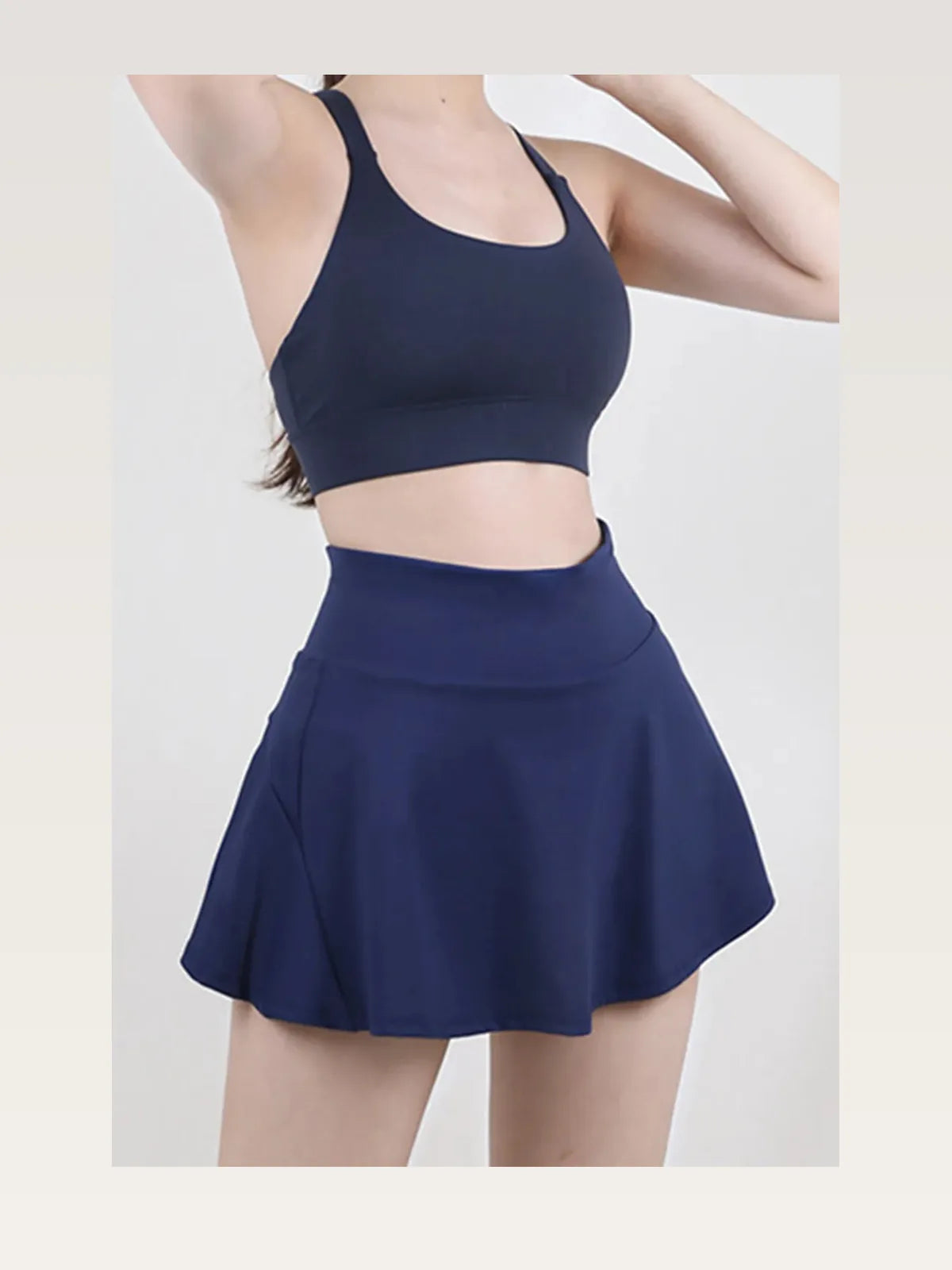 Navy Blue Activewear High Waist Pleated Sports Skirt